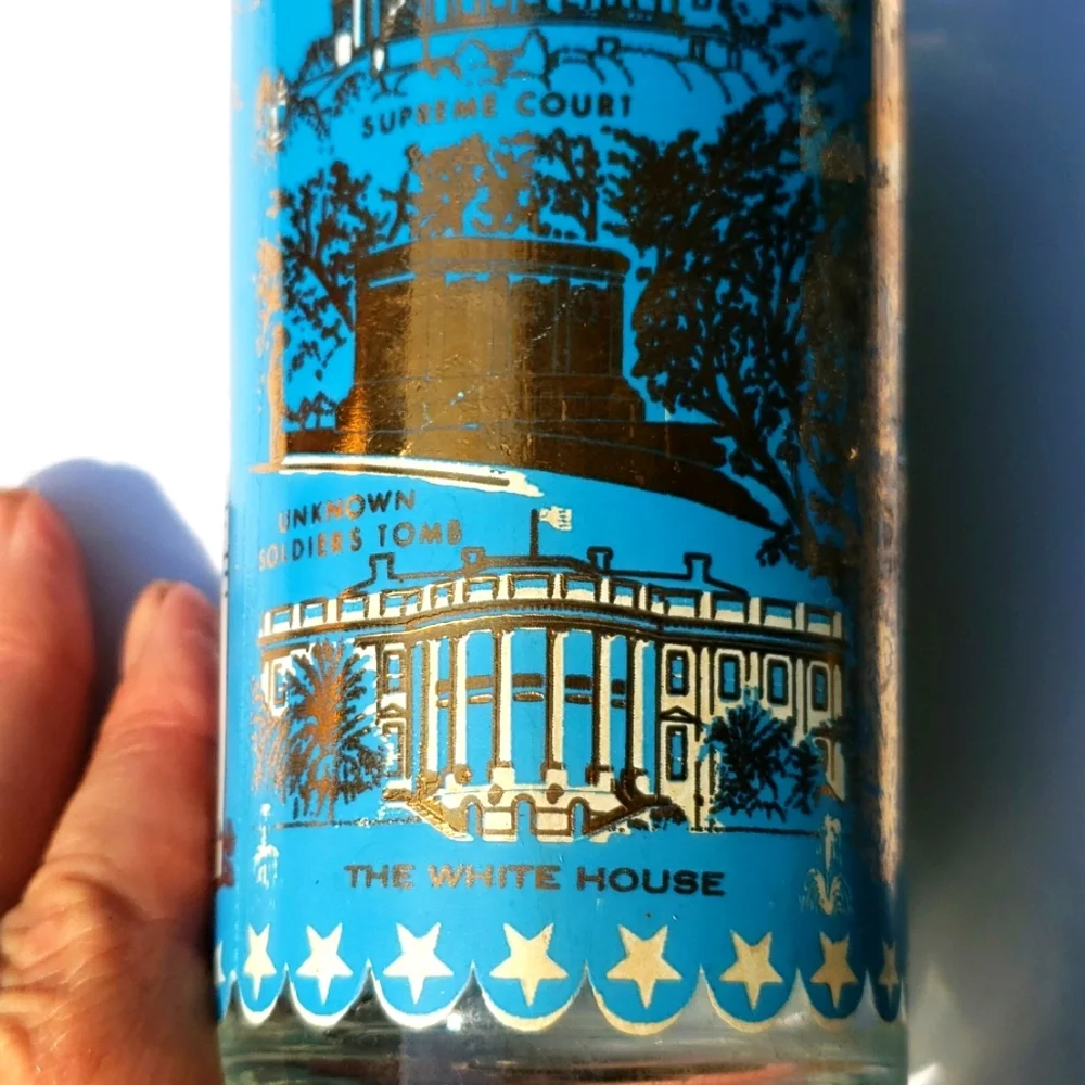 Vintage Washington DC Souvenir Bar Glass blue gold trim